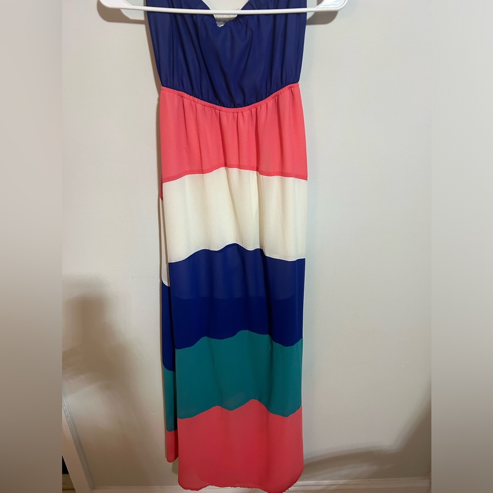 Colorblock Chiffon Maxi Strapless Summer
